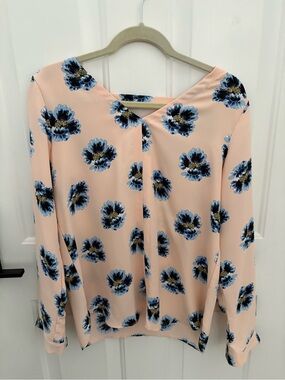LOFT Peach Floral Long Sleeve Blouse